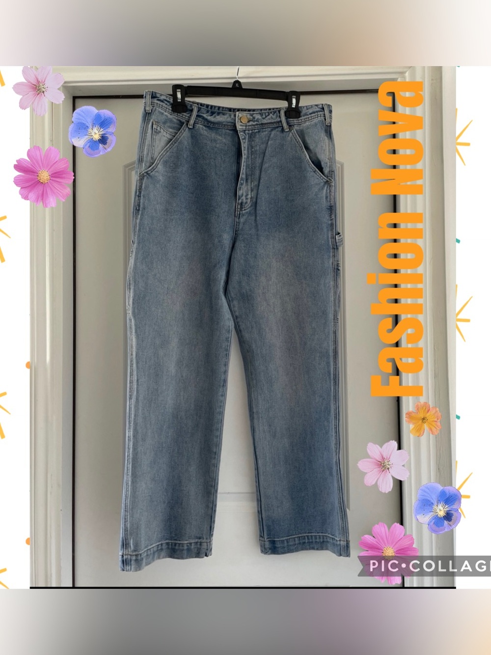 FASHION NOVA Wide Leg Light denim Carpenter Jeans Love these Trendy Jeans SZ 13